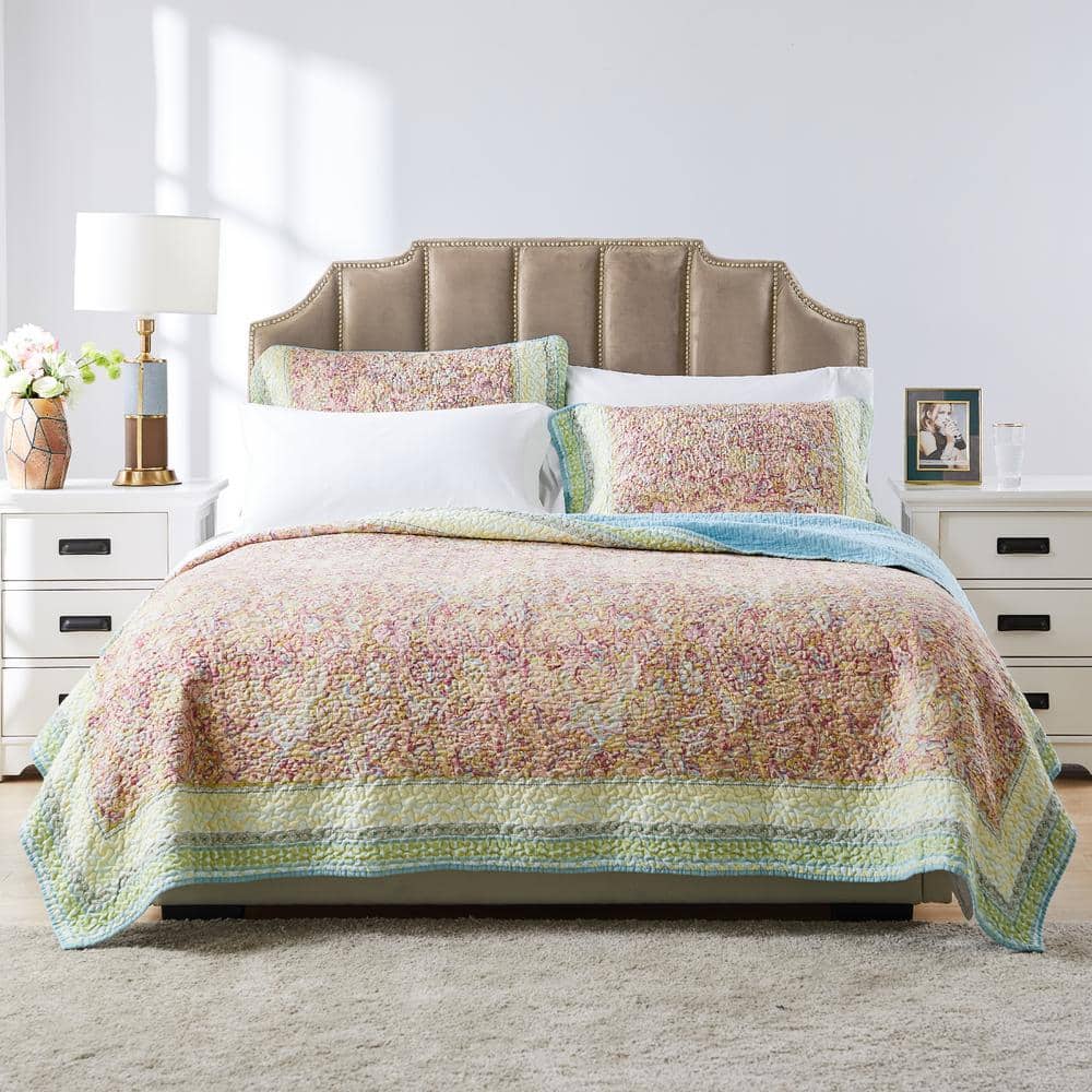 Full Blue Reversible Microfiber Quilt Set with Trim