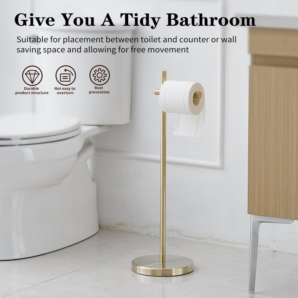 Brushed Gold Stainless Steel Freestanding Toilet Paper Holder