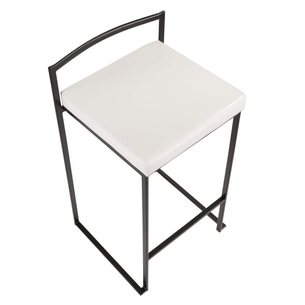 Set of 2 White Faux Leather and Metal Counter Stools