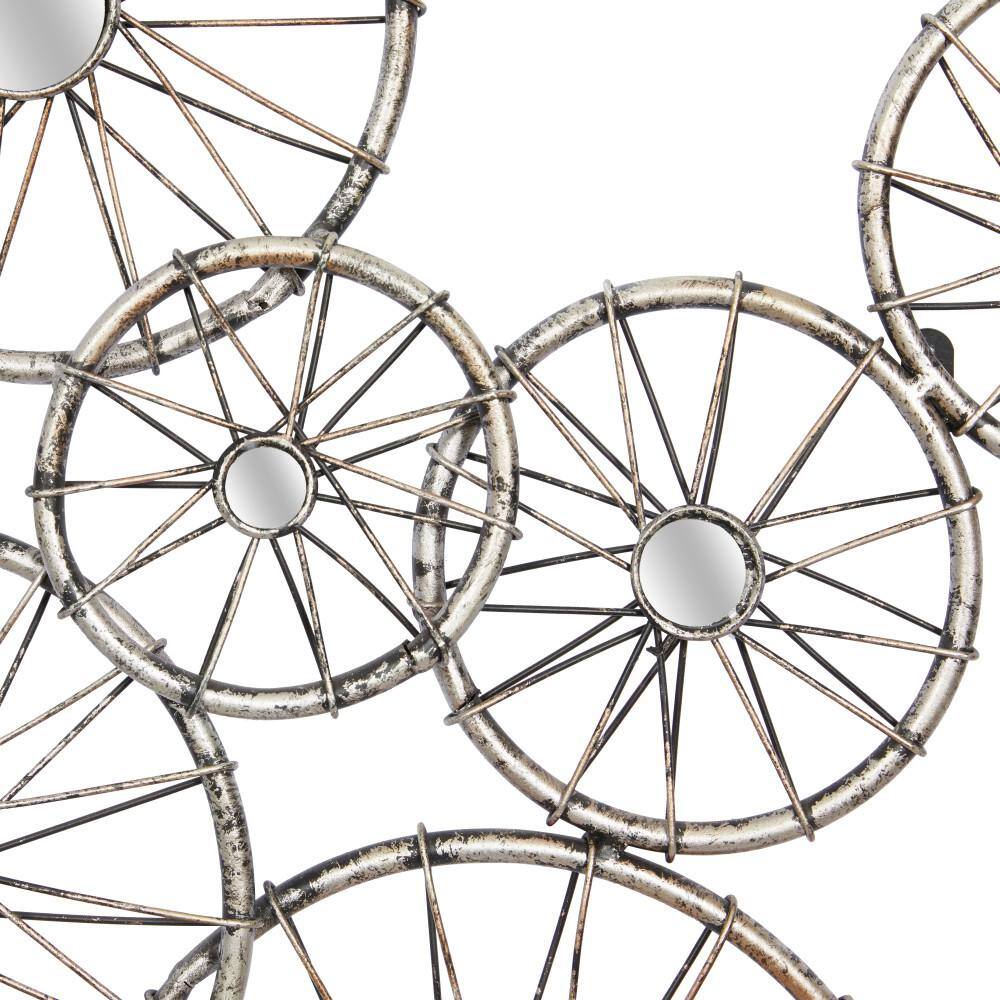 Silver Iron Circular Bicycle Wheel Mirror Sculpture