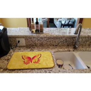 14 in. x 21 in. Multicolor Butterfly on Yellow Dish Drying Mat