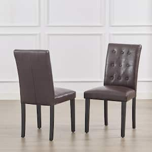 Upholstered Dining Chairs Set of 4 Coffee Button Leather Back, Wood Legs with Rubber Footpads Kitchen Chairs