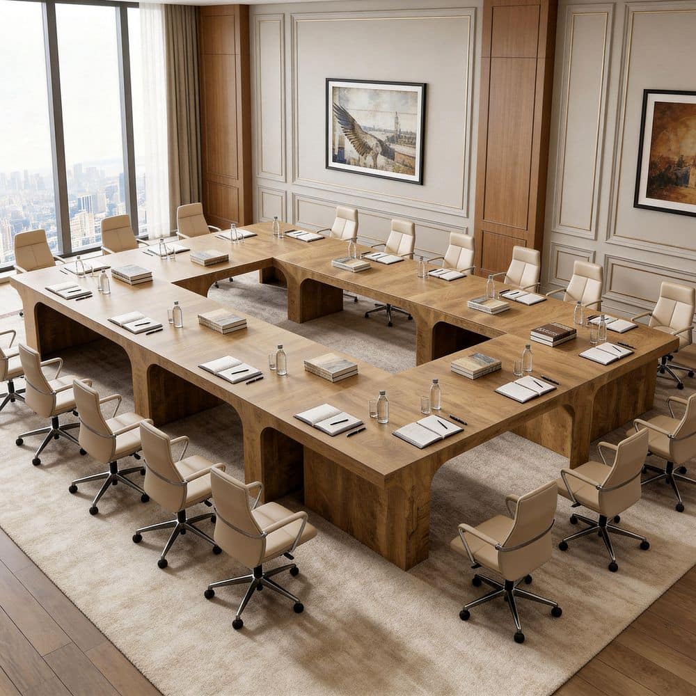 Moronia 70.9 in. Long Conference Table for 6-8 People, Wood Finish Business Meeting Table Desk for Office, 6 Pieces
