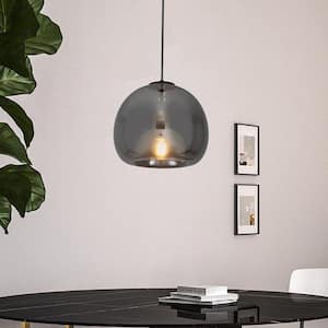 1-Light Black Globe Pendant Light with Ashen Gray Glass Shade, No Bulbs Included