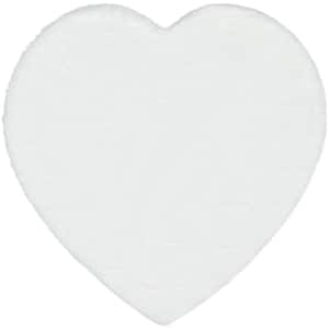 Opal Crest Modern Glam Faux Fur Solid Shag White 31 in. Heart Area Rug