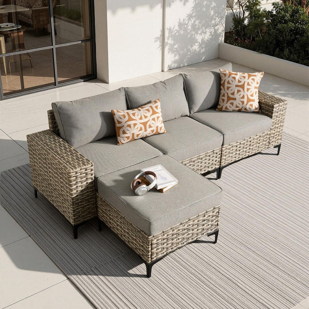 Versa 4-Piece Wicker Outdoor Sectional Set with Ottoman Dark Gray Cushions price history on PriceWatchPro