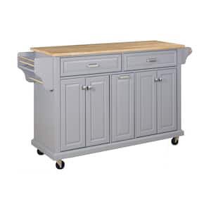Gray Wood 60.50 in. Kitchen Island with Drawers and doors