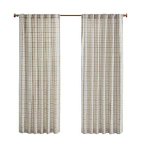 Salford Natural 50 in. W x 84 in. L Plaid Rod Pocket and Back Tab Curtain with Fleece Lining (Single Panel)