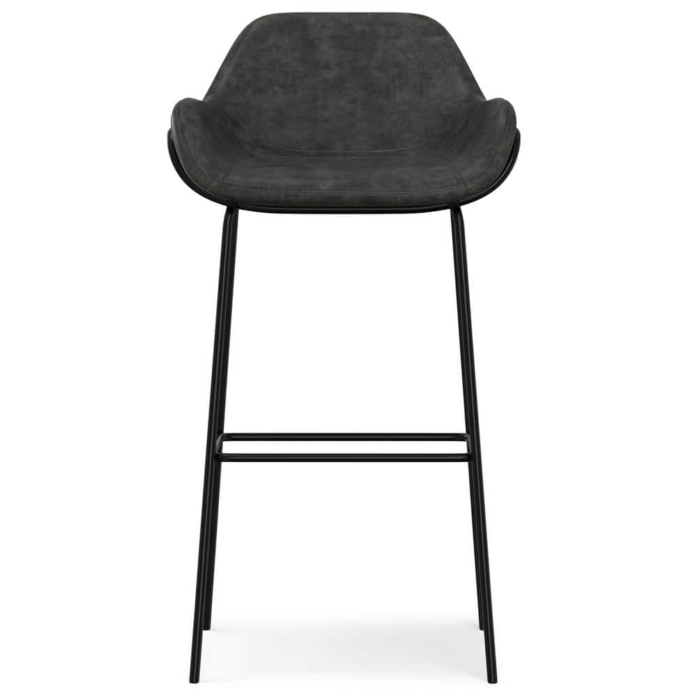 Mira Distressed Slate Grey Faux Leather Bar Stool with Metal Frame