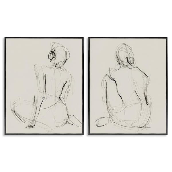 Sitting Female Figure Drawing by Victoria Barnes 2 Piece Black Framed People Giclee Art Print 30 in. x 24 in.