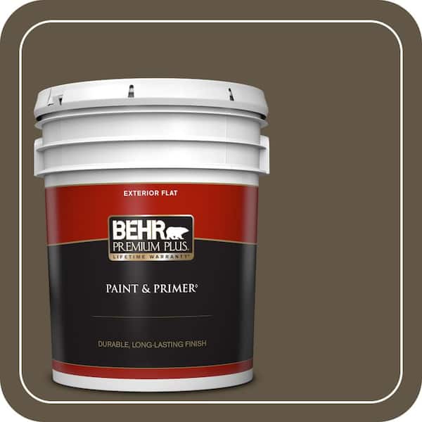 BEHR PREMIUM PLUS 5 gal. #QE-32 Treemoss Flat Exterior Paint & Primer