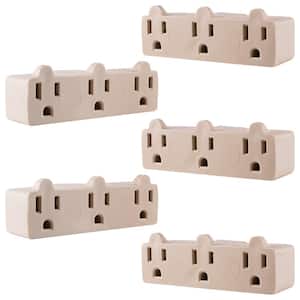 Heavy-Duty 3-Outlet Grounded Tap Adapter Plug, Light Almond (5-Pack)