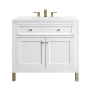 Chicago 36.0 in. W x 23.5 in. D x 34 in. H Bathroom Vanity in Glossy White with White Zeus Quartz Top