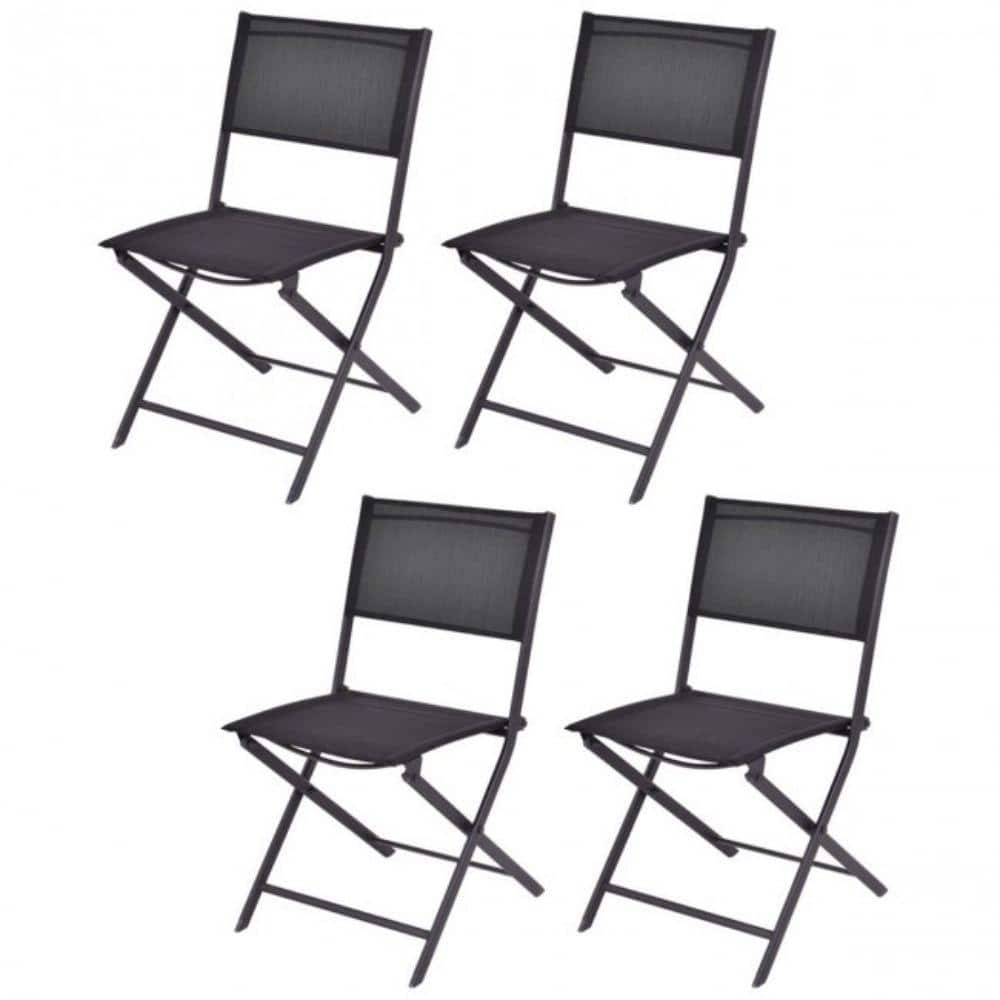 Alpulon Outdoor Black Patio Folding Chairs (4Pack) ZMWV147 The Home