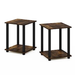 Simplistic 15.6 in. Amber Pine/Black Square Wood End Table (2-Pack)
