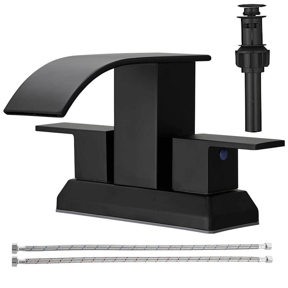 4 in. Centerset 2 Handle Waterfall Bathroom Faucet with Drain Assembly and cUPCSupply Hoses in Matte Black price history on PriceWatchPro