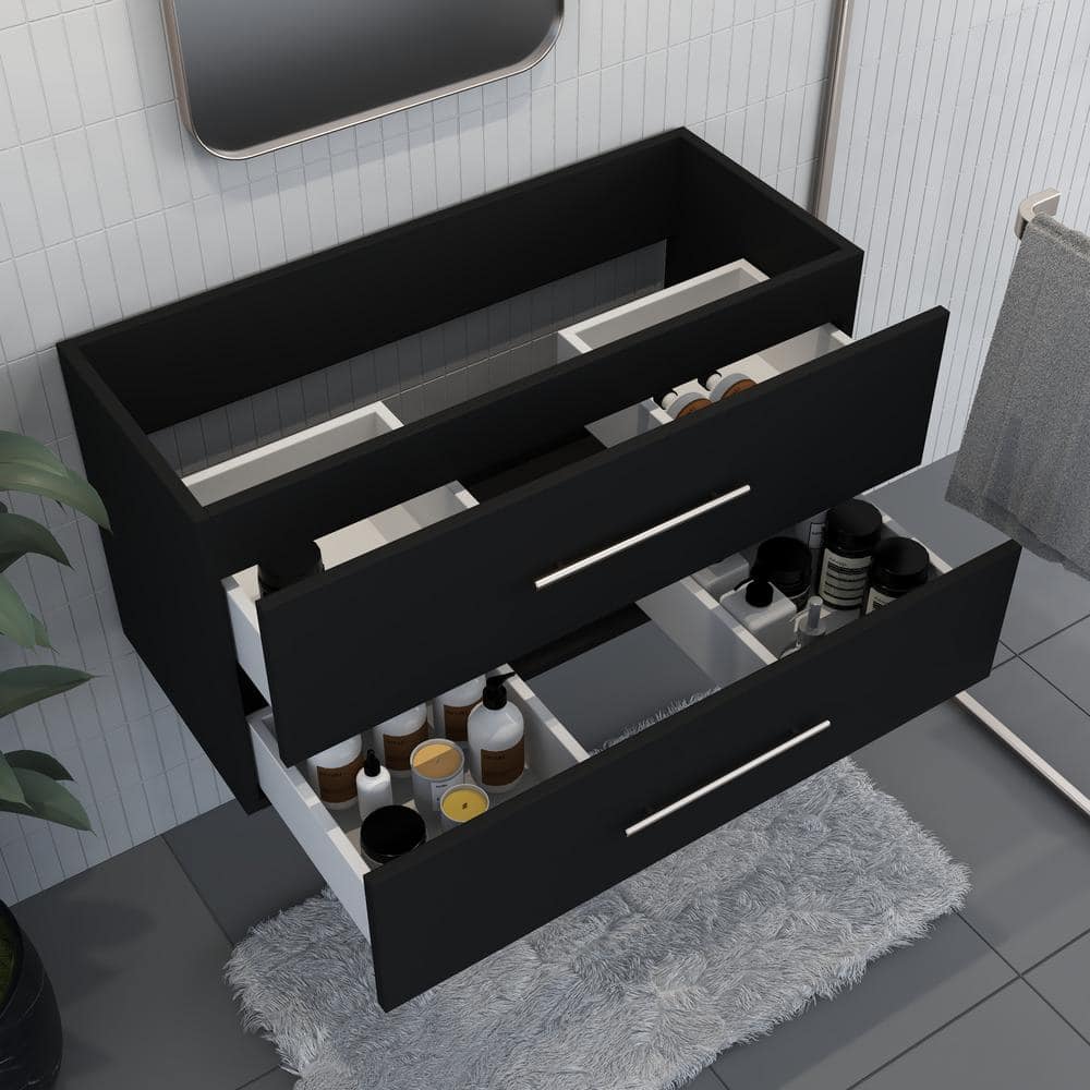 Napa 36" Black Wall-Mounted Floating Bathroom Vanity with Round Handles