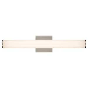 24 in. 1-Light Brushed Nickel Integrated LED Bathroom Vanity Light Fixture with White Acrylic Shade