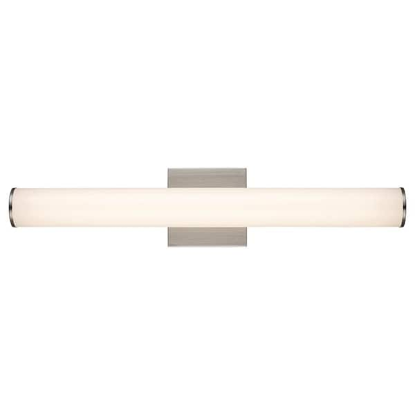 24 in. 1-Light Brushed Nickel Integrated LED Bathroom Vanity Light Fixture with White Acrylic Shade