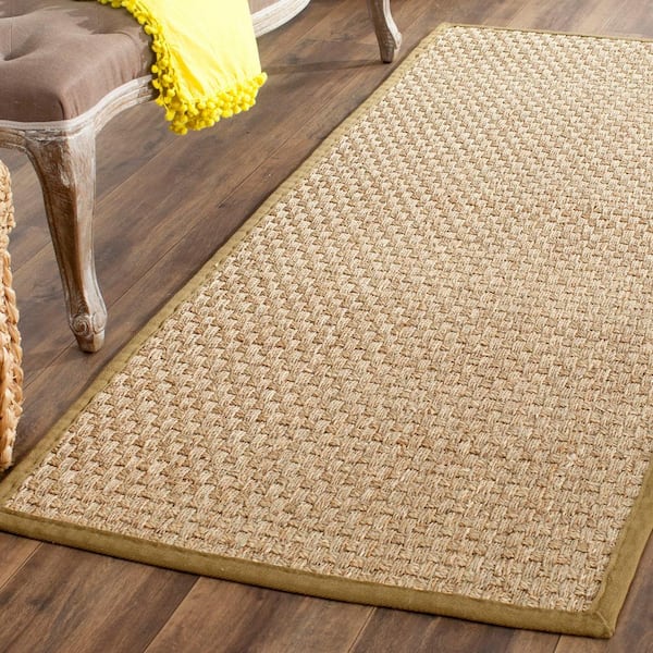 Natural Fiber Natural/Olive 3 ft. x 6 ft. Border Woven Runner Rug