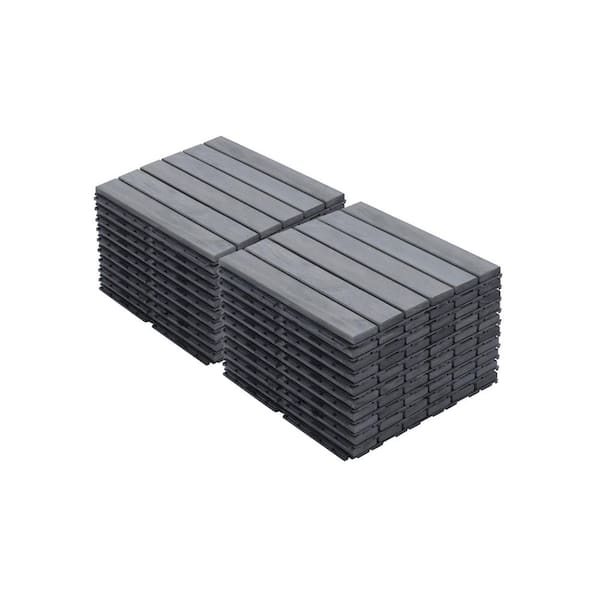 FIROMO 12 in. x 12 in. Wooden Gray Square Striped Interlocking Floor Patio Deck Tiles (20 PCS)