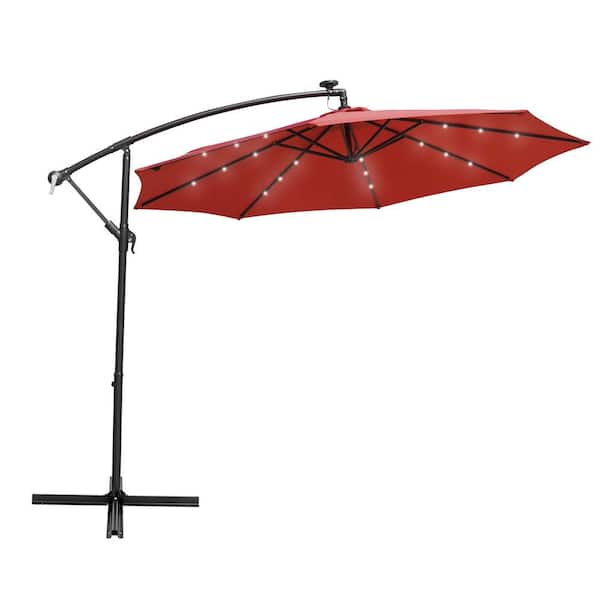 Leisuremod Willty 10 ft. Metal Cantilever Solar Tilt Patio Umbrella in Red