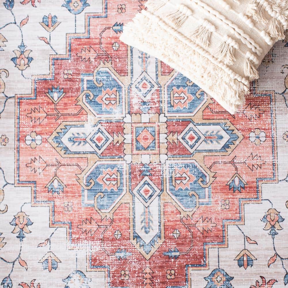 Tucson 5' x 8' Blue Round Washable Synthetic Rug
