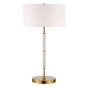25 in. White Industrial Integrated LED Buffet Table Lamp with White Fabric Shade