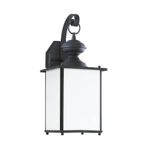 Jamestowne 1-Light Black Outdoor 17 in. Traditional Wall Lantern Sconce with LED Bulbs