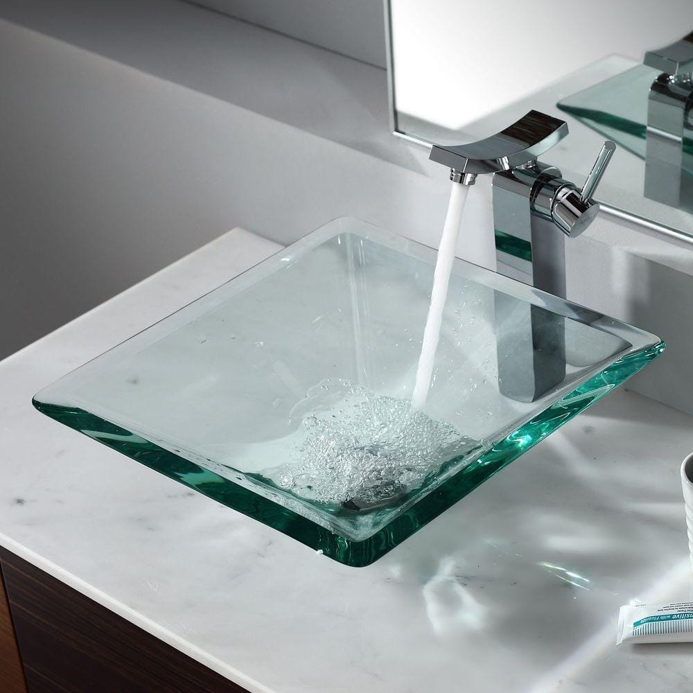 Clear Square Glass Above-Counter Vessel Sink