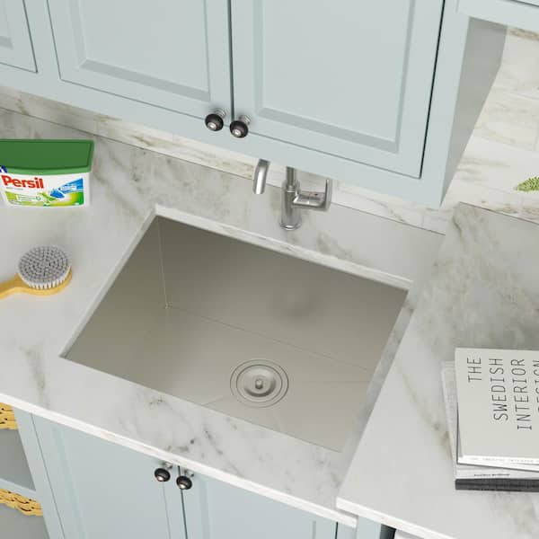 Logmey 23 in. x 18 in. x 12 in. Undermount Single Bowl Stainless Steel Utility Sink with Strainer