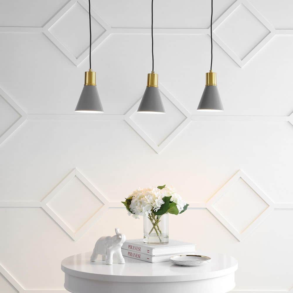 Apollo Adjustable Trio Pendant in Gray/Brass Gold with LED Lights