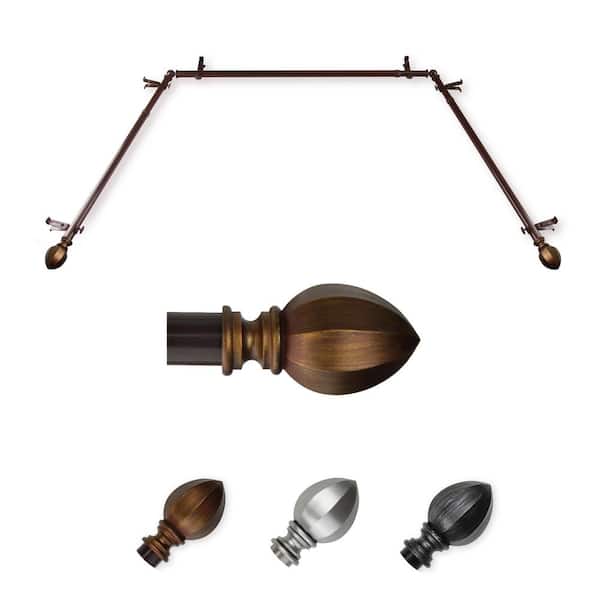 EMOH 13/16" Dia Adjustable 20"-36", 38"-72" Bay Window Curtain Rod with Lupe Finials in Cocoa