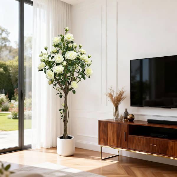 MOVECOM 4FT Artificial White Tree,with Plastic Trunk and Silk