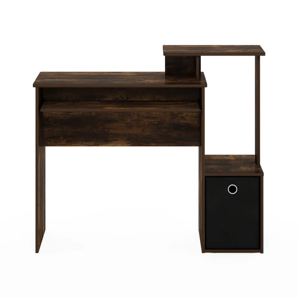 Amber Pine and Black Compact Computer Desk with Drawer and Keyboard Tray