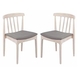 Brown Vinyl Seat/Antique White Wood Frame Vinyl Dining Chair Set of 2