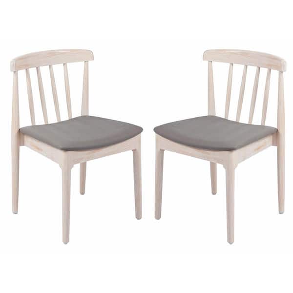 Carnegy Avenue Brown Vinyl Seat/Antique White Wood Frame Vinyl Dining Chair Set of 2