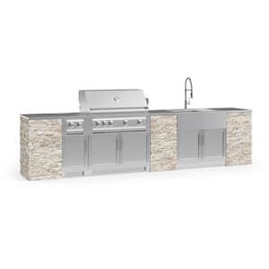 Signature Series 149.16 in. x 25.5 in. x 38.44 in. Liquid Propane Outdoor Kitchen 11-Piece SS Cabinet Set with Grill