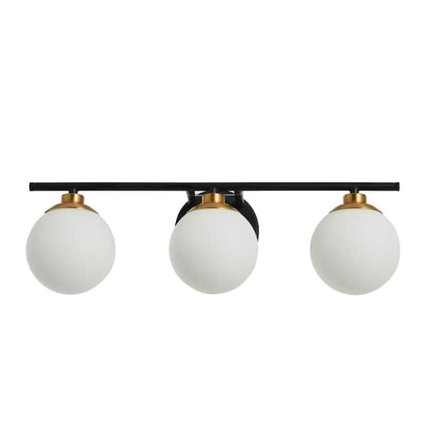 Robert Stevenson Lighting Lorne - 21 in. 3-Light Matte Black and Brushed Gold Vanity Light Metal and Frosted Glass