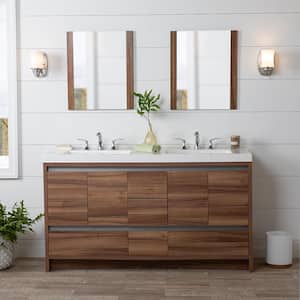 Oakes 61 in. W x 19 in. D x 34 in. H Double Sink Freestanding Bath Vanity in Caramel Mist with White Cultured Marble Top