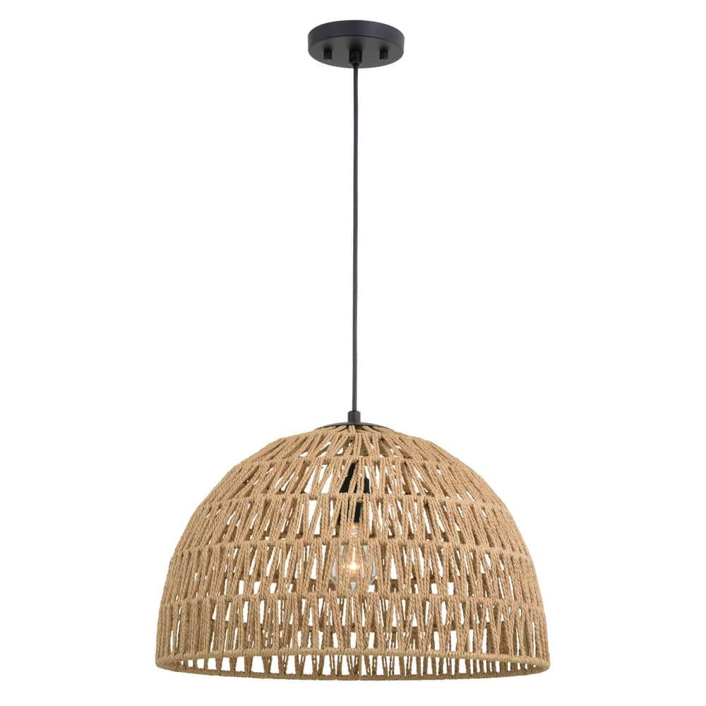 VAXCEL Nassau Matte Black 1-Light LED Compatible Transitional Pendant ...