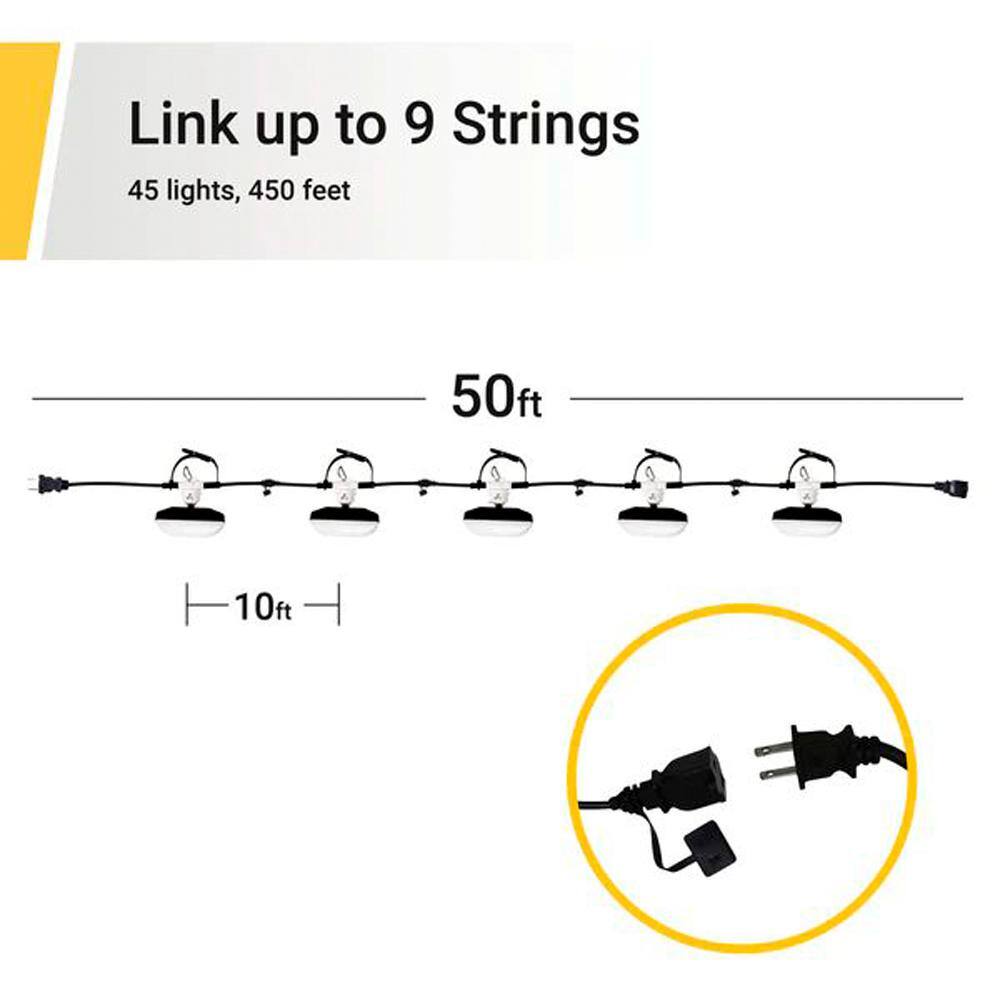 50ft White LED Outdoor Adjustable String Light with 5 Heads
