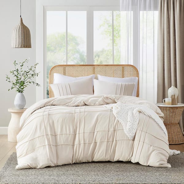 510 Design Porter 2-Piece Neutral Twin/Twin XL Soft Microfiber Washed Pleated Duvet Cover Set