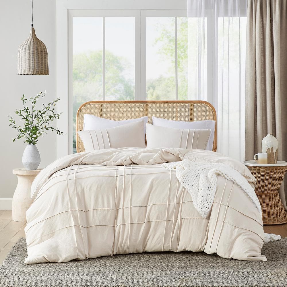 Porter 3-Piece Neutral Queen Soft Microfiber Washed Pleated Duvet Cover Set price history on PriceWatchPro