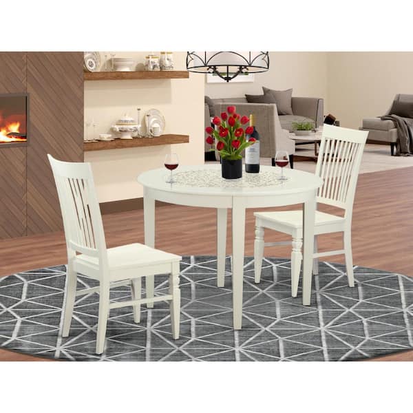 East West Furniture 3-Piece White Finish Solid Wood Top Dining Table Set