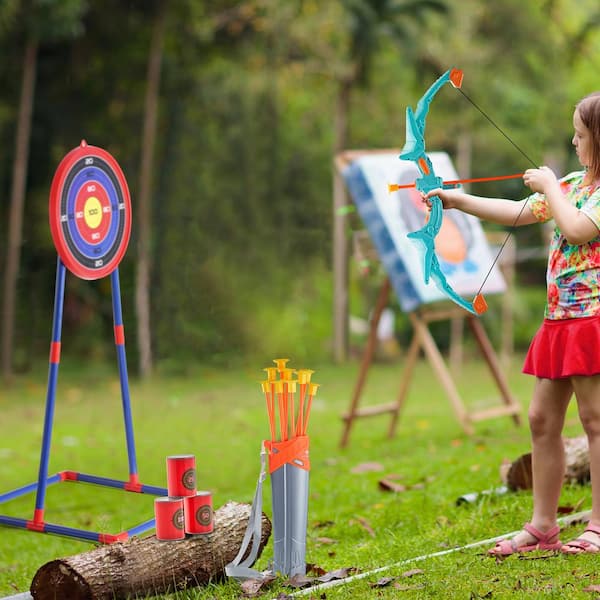 VEVOR Kids Bow and Arrow Set LED Light Up Archery Set with 10 Suction Cup Arrows, Standing Target, Quiver, 3 Target Cans