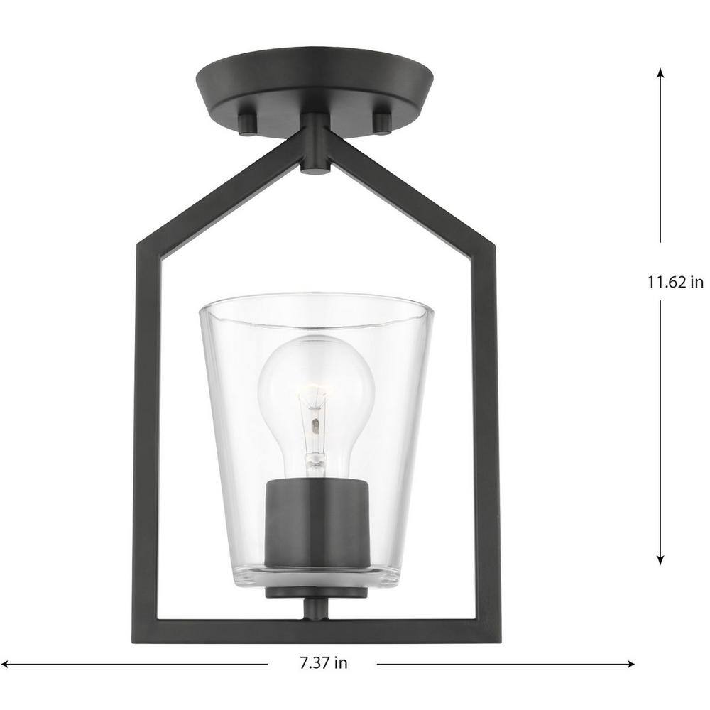 Vertex Matte Black and Clear Glass Semi-Flush Mount Light