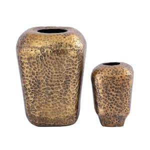 Del Mar Aluminum 6.25 in. Decorative Vase in Aged Brass - (Set of 2)