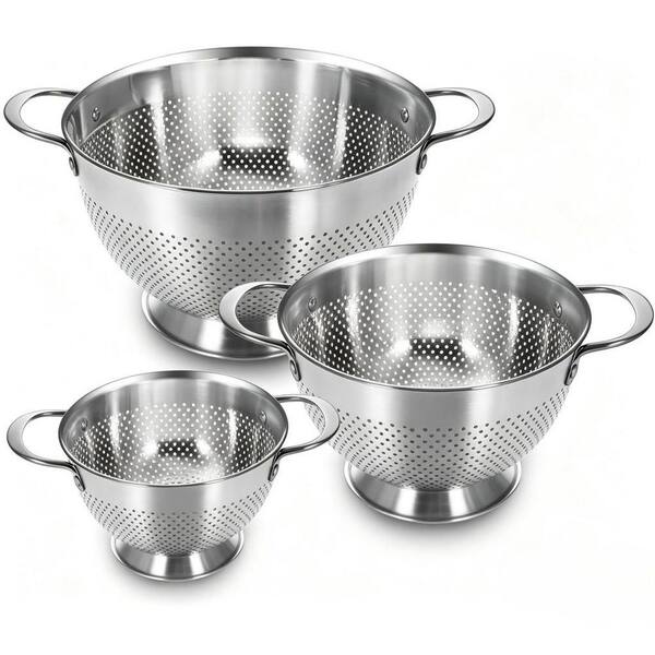Premium Oversized Handles Nesting Design Rust-Resistant Stainless Steel Colander (Set of 3)