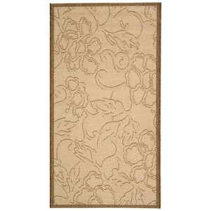 Courtyard Natural/Brown Doormat 2 ft. x 4 ft. Floral Indoor/Outdoor Patio Area Rug